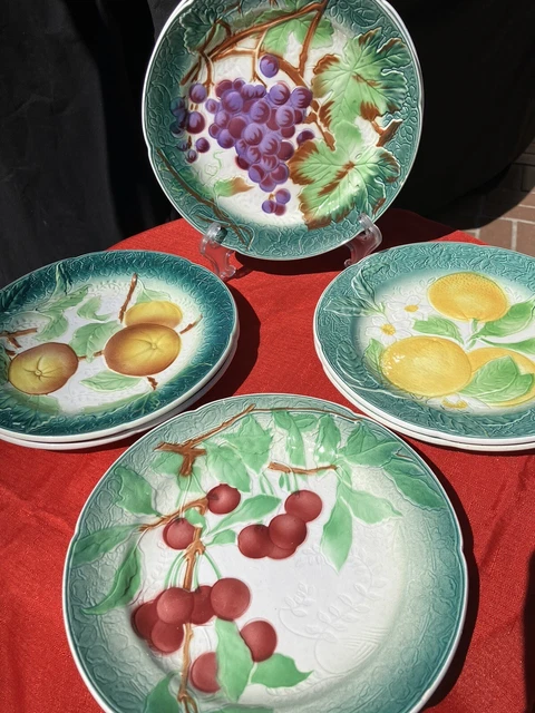 VTG  K&g Luneville France Scallop Edge Salad Plates Set Lemon Apple Grapes Cherr