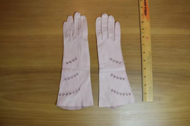 Vintage PINK Leather Women's Gloves Glacelav by Kislav 6/2 Long