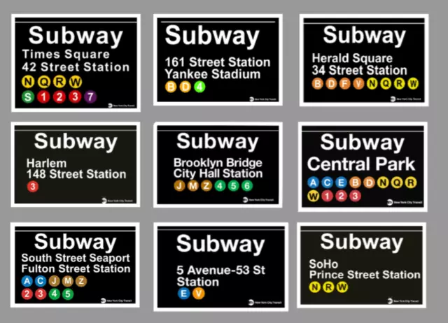 NYC Subway Signs Die Cut Glossy Fridge Magnets