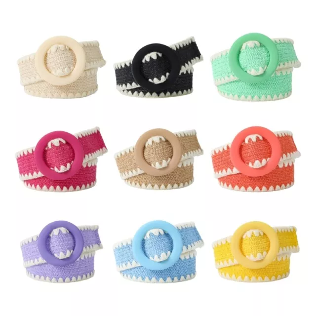 Fashion Knit Straw Braided Wide Belt for Women Colorful Buckle Ladies Dress Belt