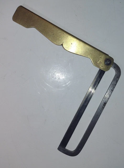 Antique Medical Brass Handle Small Folding Bone Cutter Saw 5.5" Long