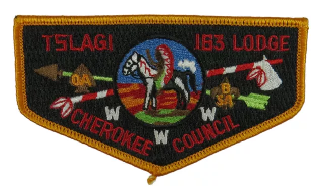 Tslagi Lodge 163 Cherokee Council NC S16 Flap Yellow Bdr (E8652)
