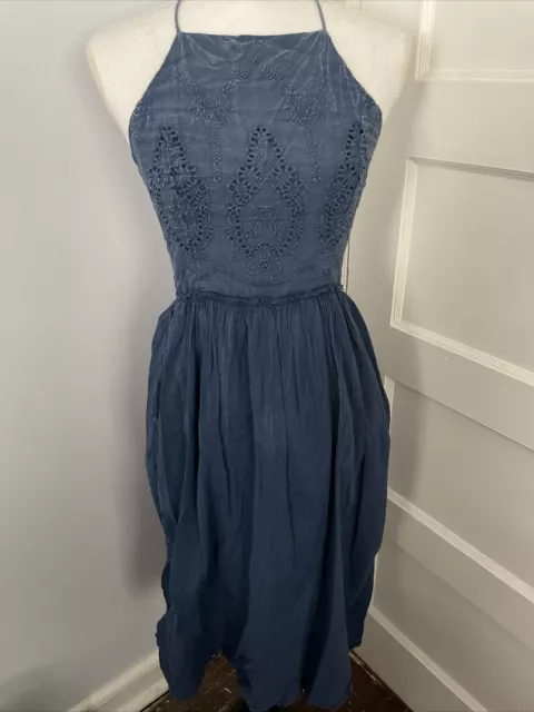 EUC Lucky Brand Blue Eyelet Bib Dress sz S