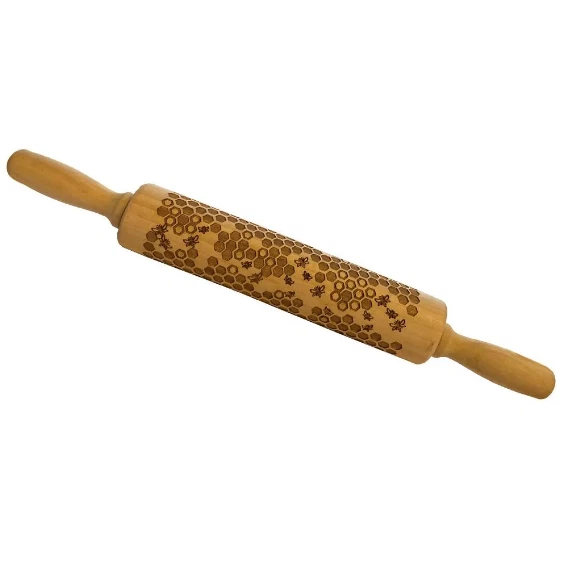 Alfiler rodante grabado en panal y abeja Eddingtons - decoración de pasteles - madera de acia