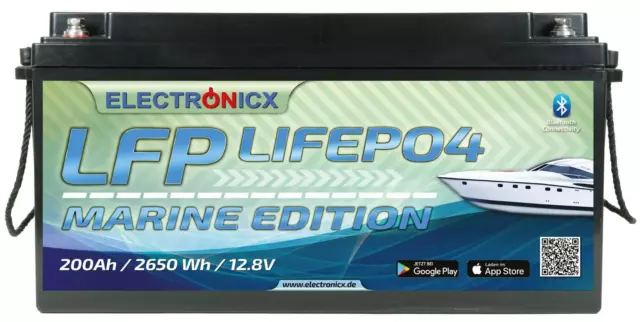 APLICACIÓN Electronicx Marine Edition LiFePO4 2560Wh 200Ah LFP Bluetooth litio-Hierro