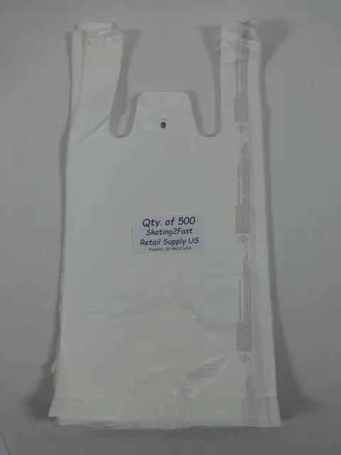 500 Qty. White Plastic T-Shirt Retail Shopping Bags w/ Handles 8"x5"x16" Sm