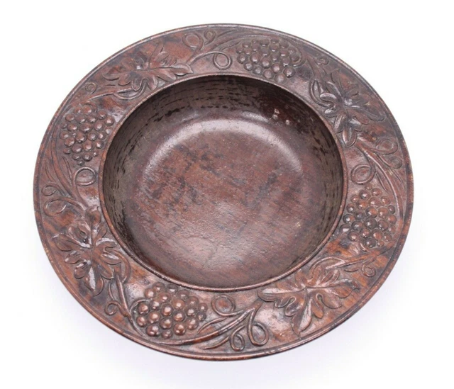 Hand Carved Wood Antique Vtg Grapevine Wood Offering Break Bread Wine 10" Bowl