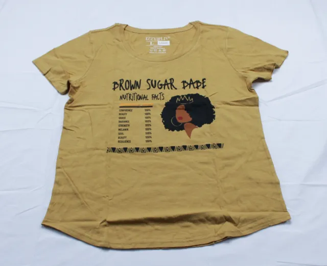 Izzy & Liv Women's S/S Brown Sugar Babe Nutritional Facts Tee CL8 Yellow Large