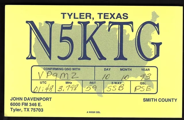 QSL QSO RADIO CARD "John Davenport/N5KTG/Smith County", Tyler, TX (Q2367)