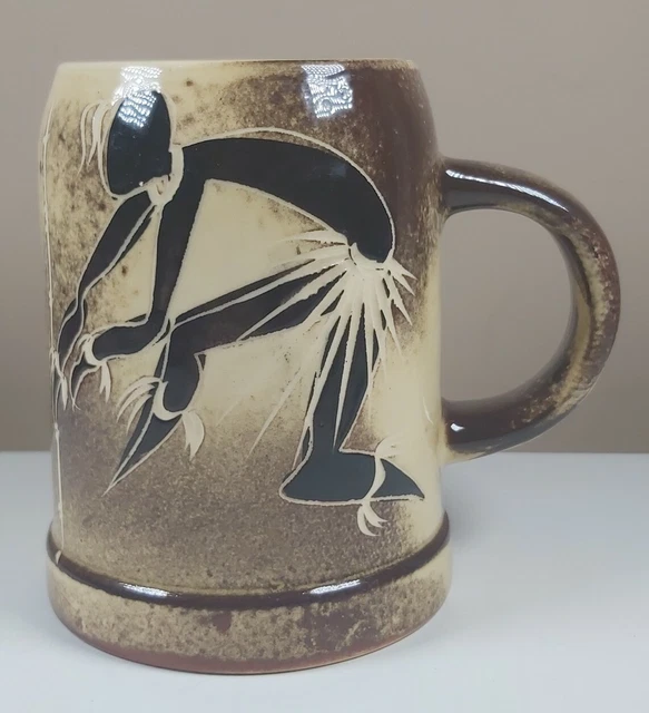 Vintage Mid Century südafrikanischer Halbmond Keramikbecher handbemalt 1960er Jahre Stamm