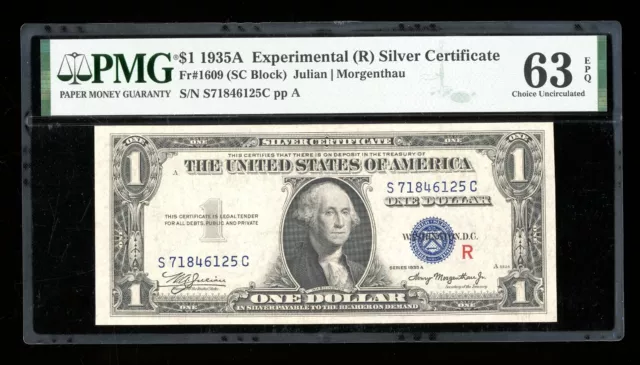DBR 1935-A $1 Silver Experimental (R) Fr. 1609 PMG 63 EPQ Serial S71846125C