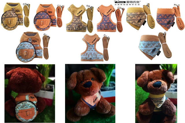 Ambaby Pet 3PCS Set Bandana Collar Harness Vest Leash Backpack For XS SM Dog Cat