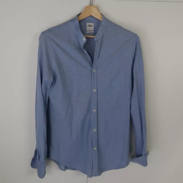 Zara Mens Shirt Size M Slim Fit Blue Long Sleeve Button-Up Collared