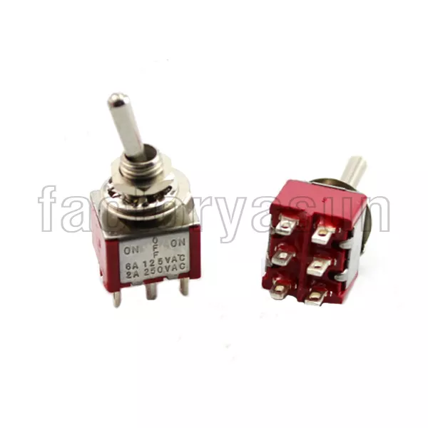 5PCS Red Toggle Switch DPDT 3 Position ON-OFF-ON 6-PIN 12V 6A Silver Contacts