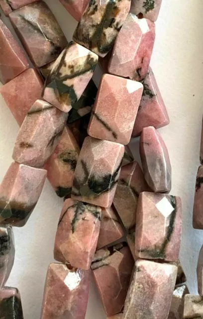 1 Strand Genuine Faceted Rectangle Rhodonite Beads 9x7mm  Great for Earrings