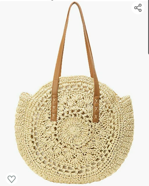 NWT Women Boho Woven Handbag Summer Beach Tote Straw Bag Round Rattan Shoulder