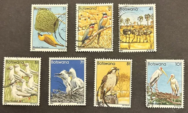 Botswana: 1978 Set of 7 African birds,  used. SC#303, 305-07, 309-11. #03-02141