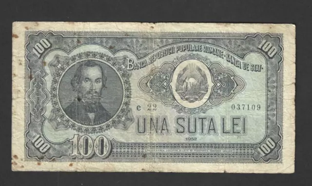 100  Lei  Vg  Banknote From  Romania 1952  Pick-90