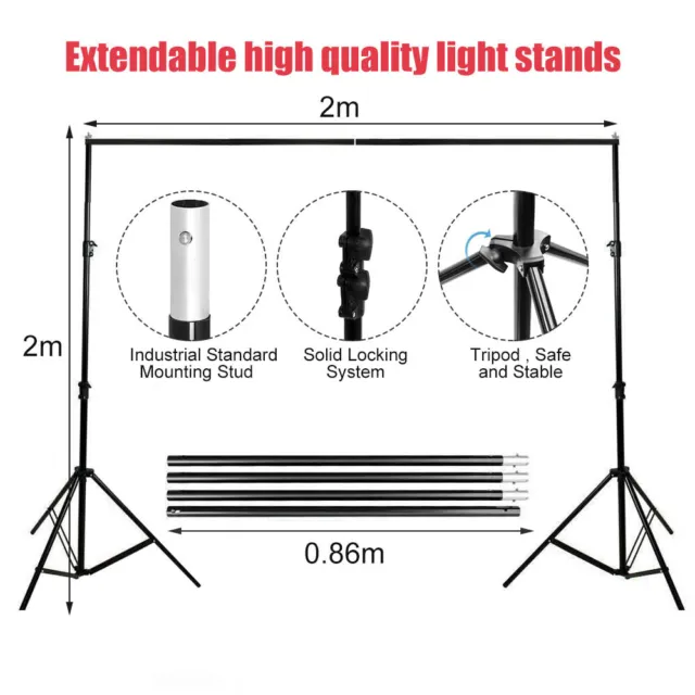 Photography Studio Heavy Duty Backdrop Stand Screen Background Support Kit+Case 2