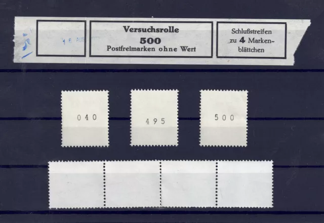 BRD Versuchsrollenmarken teilweise mit Nummer sowie Banderole.