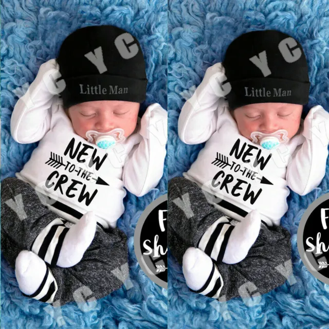 Infant Newborn Baby Boy 3PCS Casual Letter Print Romper Tops+Pants+Hat Outfits