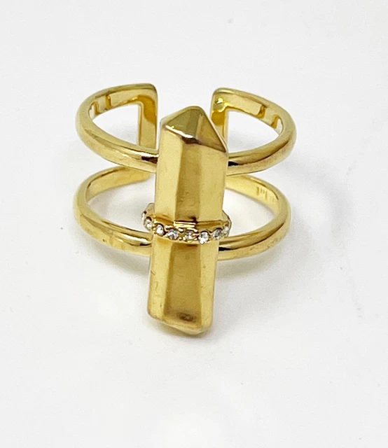 Stella & Dot Gold Tone Crystal Rebel Adjustable Ring