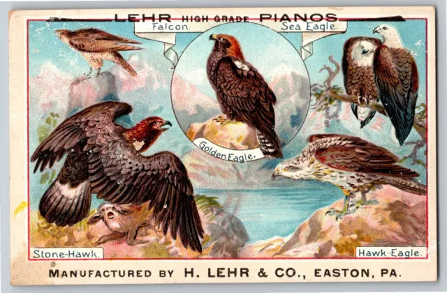Alvin A. Bender Hanover, PA  Victorian Trade Card Lehr Pianos Falcon Sea Eagle