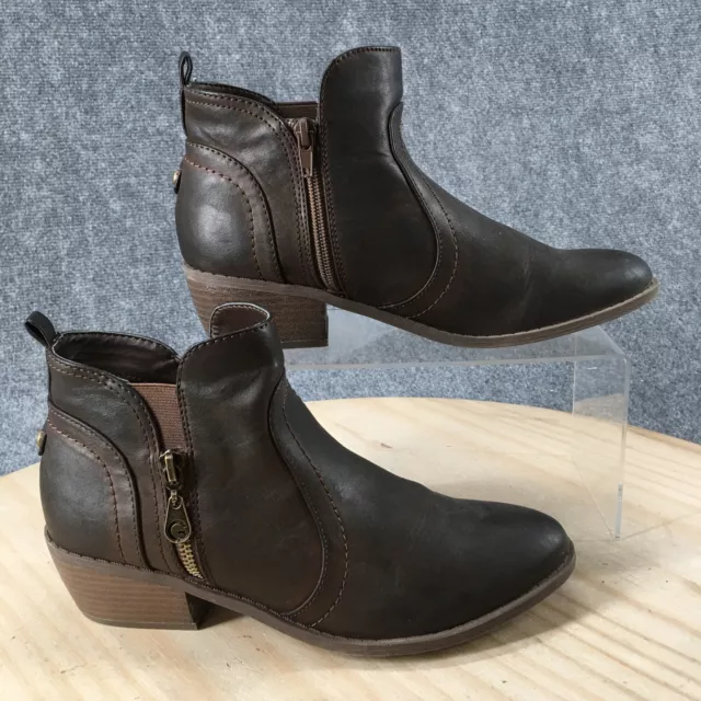 G By Guess Boots Womens 8 M Double Side Zip Ankle Bootie Brown Leather Low Heels