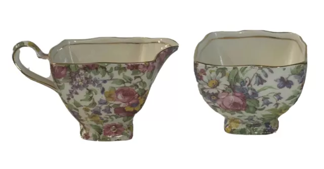 Royal Winton Grimwades Summertime Chintz Creamer & Open Sugar Bowl England VTG