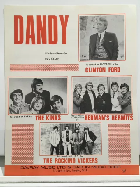 Seltene Original Vintage Noten - Dandy - The Kinks / Andere Künstler