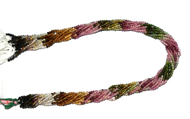 Natürlich Multi Turmalin Edelstein 12.5 Lose Strand 2 MM Rund Facettierte Perlen