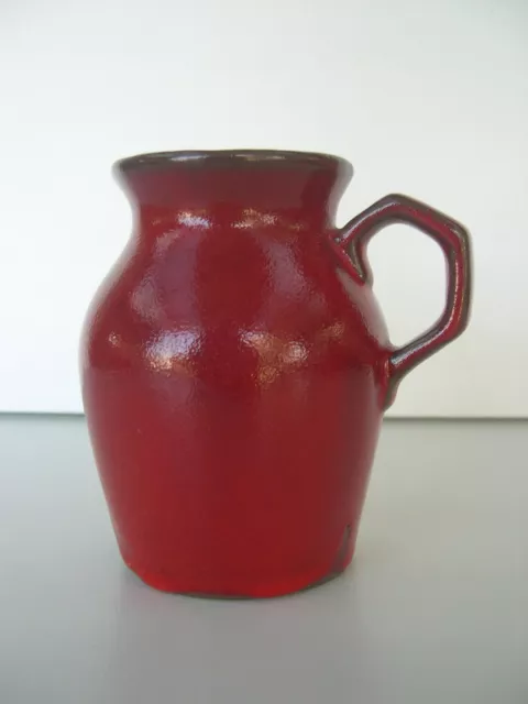 Vintage Retro ? German Pottery Small Jug Red Drip Lava Glaze Angular Handle