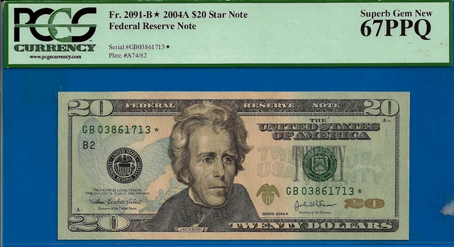✅Near TOP POP - 2004-A $20 FRN (( 2nd FINEST 🔴 New York STAR )) PCGS 67PPQ