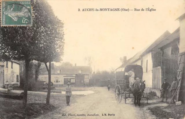 Cpa 60 Auchy La Montagne / Rue De L'eglise / Attelage