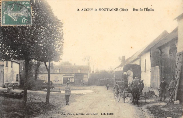 Cpa 60 Auchy La Montagne / Rue De L'eglise / Attelage