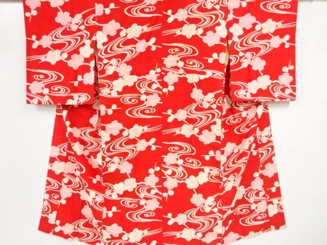 81505# Japanese Kimono / Antique Juban / Ume Blossom & Stream