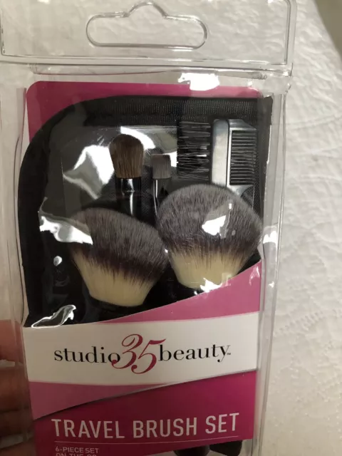 Studio 35 Beauty Travel Makeup Brush Set,6 Piece Set On The Go, New