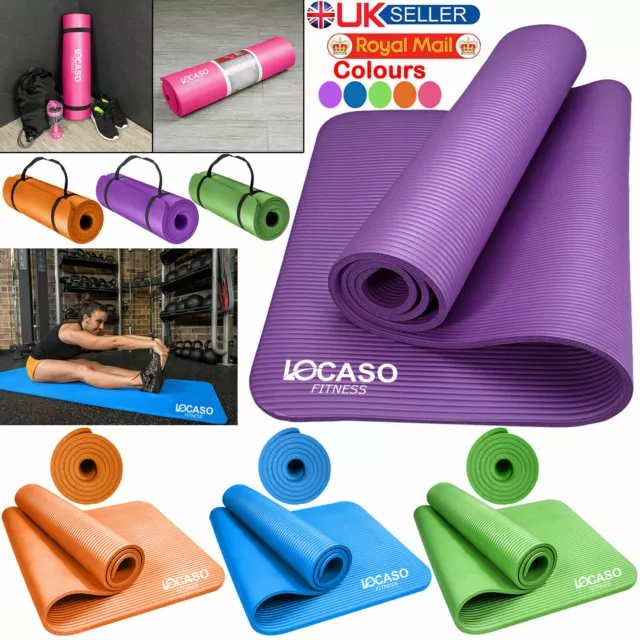 Yoga Mat for Pilates Gym Exercise Carry Strap 10mm Thick Large Comfortable NBR