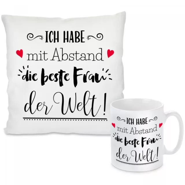 Herzbotschaft® Set Kissen & Tasse mit Motiv Modell: "Ich habe die beste Frau"