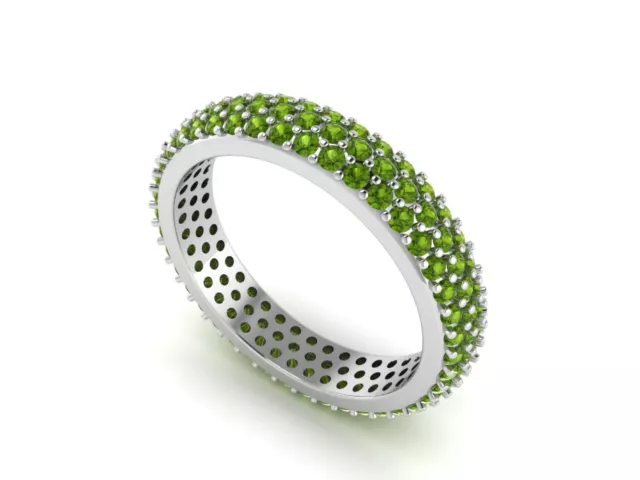 Three Row Natural Peridot Eternity Band 925 Sterling Silver Women Wedding Ring