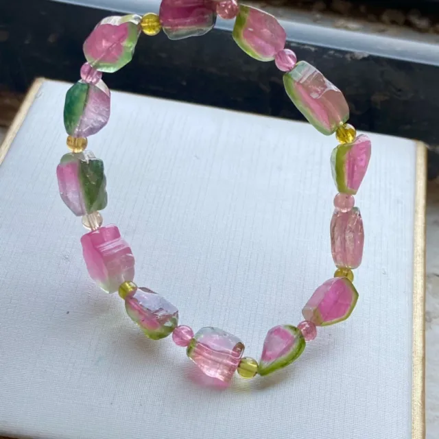 10*7*5mm Top Natural ​Watermelon Tourmaline Crystal Specimen Beads Bracelet AAAA