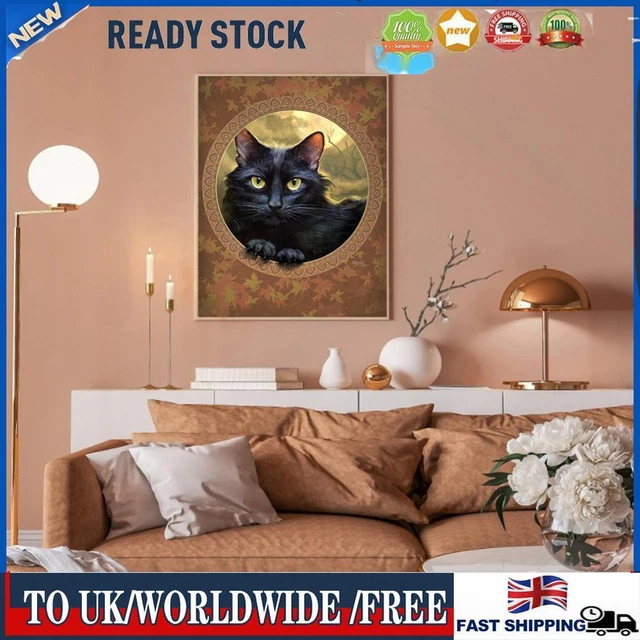 11CT Full Cross Stitch Frame Black Cat Stamped DIY Cotton Thread Animal Printed