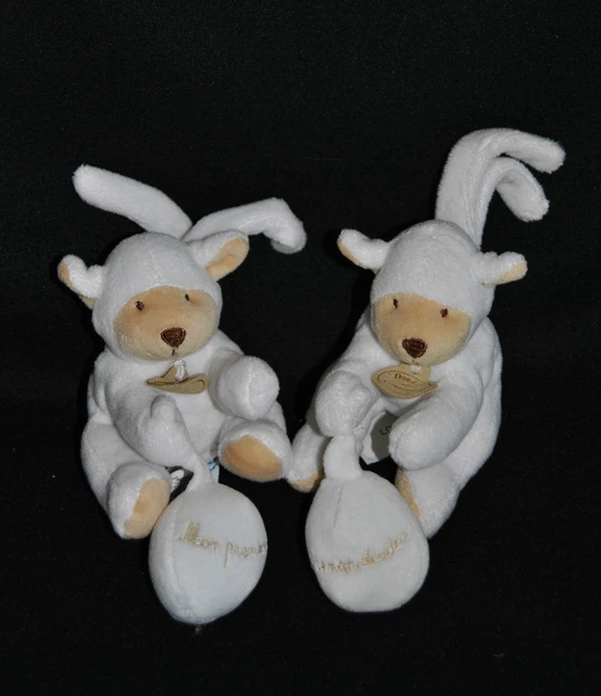 Lot 2 Peluche Mon Doudou Mouton Agneau DOUDOU ET COMPAGNIE Blanc Attache Tétine