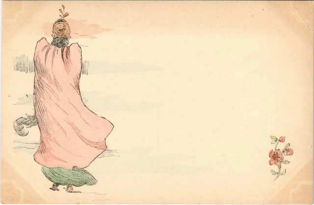 PC CPA HENRI BOUTET, ARTIST SIGNED, LADY WITH FLOWER, ART NOUVEAU, (b15536)