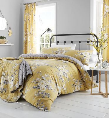 Giallo Catherine Lansfield Banbury Biancheria per la casa con design floreale Set piumone 2 piazze facile manutenzione 