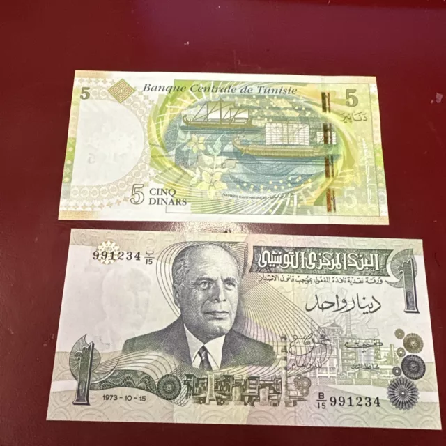 Tunisie : billets De 1 et 5 Dinars UNC. Neufs