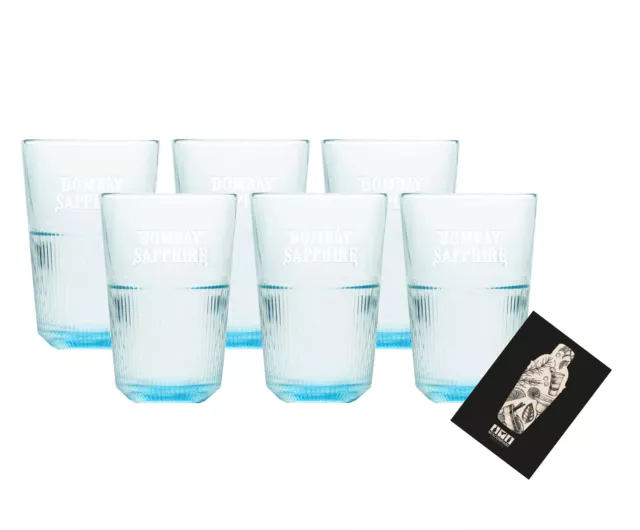 Bombay Sapphire Gin 6x Longdrink Glas 6er Set Gläser in blau mit Relief + Mixco