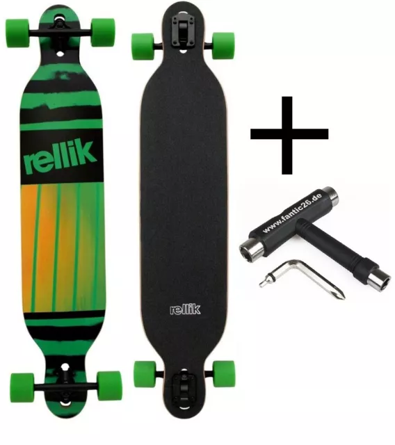 Sale % Rellik Longboard Green Pattern rollbrett Dropthrough + Fantic26 Skatetool