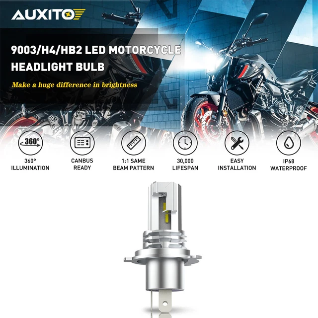 Motorcycle AUXITO H4 6500K LED Hi/Lo Beam Front Light Bulb Super Bright Headligh