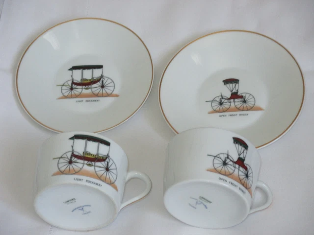 Dejeuners Tasses Et Sous Tasses Porcelaine De Paris Decor Voiture Ancienne